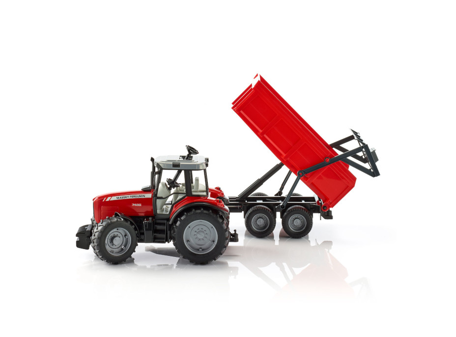 Bruder Traktor MASSEY FERGUSON so sklopným vozidlom červený