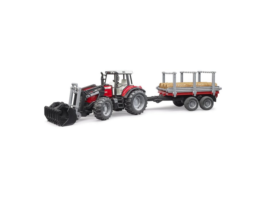 Bruder Traktor Massey Ferguson 7480 s čelným nakladačom a prepravníkom klád