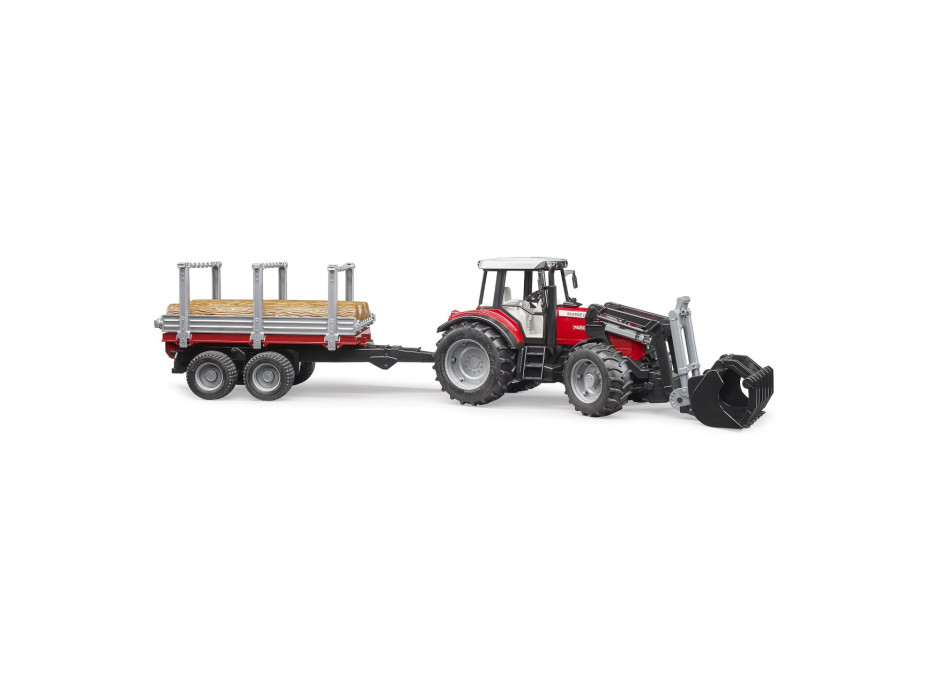 Bruder Traktor Massey Ferguson 7480 s čelným nakladačom a prepravníkom klád