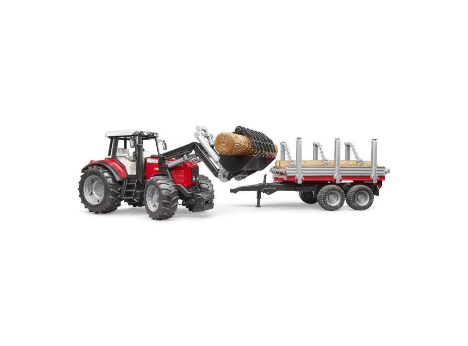 Bruder Traktor Massey Ferguson 7480 s čelným nakladačom a prepravníkom klád