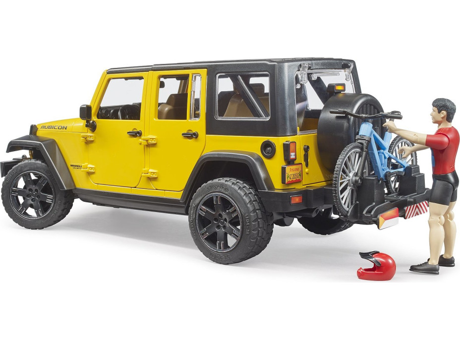 Bruder Jeep Wrangler Rubicon s cyklistom a okolo