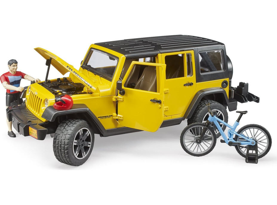 Bruder Jeep Wrangler Rubicon s cyklistom a okolo