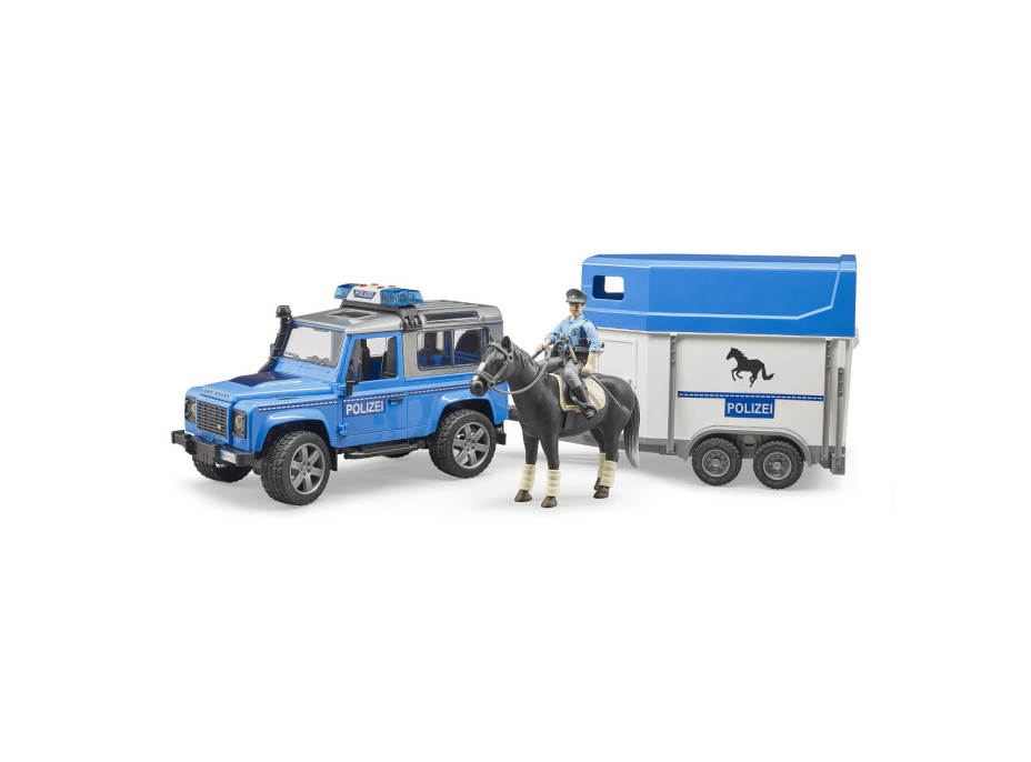 Bruder Policajný Land Rover s prepravníkom na koňa a policajtom
