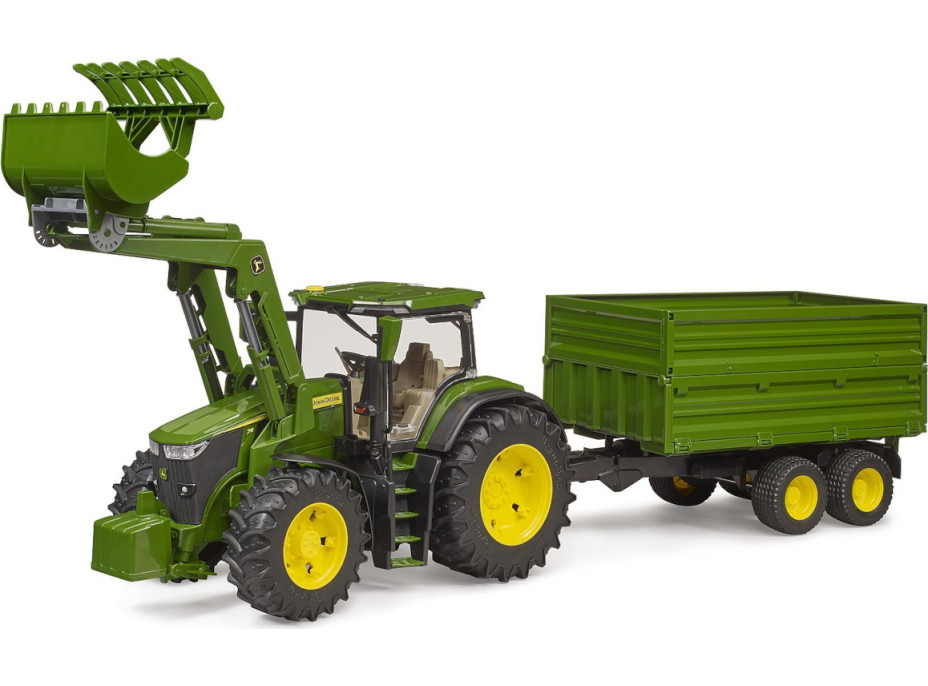 Bruder Traktor John Deere 7R 350 s čelným nakladačom a tandemovým prepravným prívesom