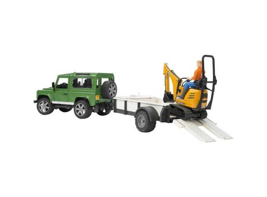 Bruder LAND ROVER + prepravník, mikrobager JCB