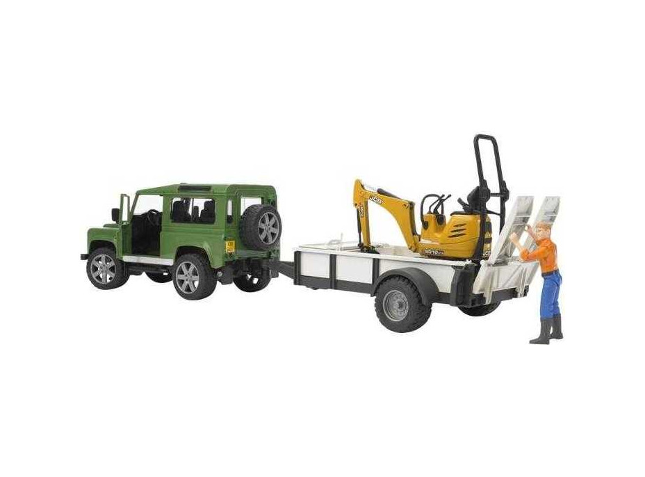 Bruder LAND ROVER + prepravník, mikrobager JCB