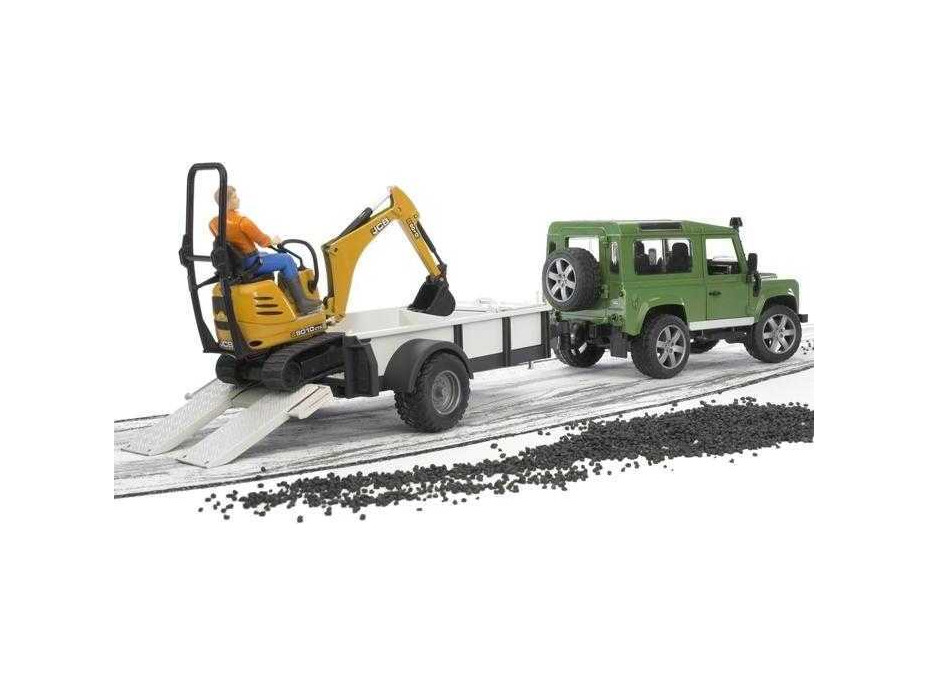 Bruder LAND ROVER + prepravník, mikrobager JCB