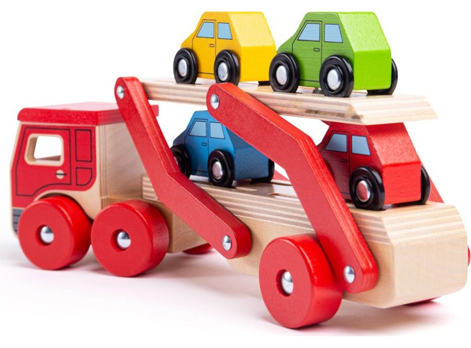 Bigjigs Toys Drevený kamión s autami