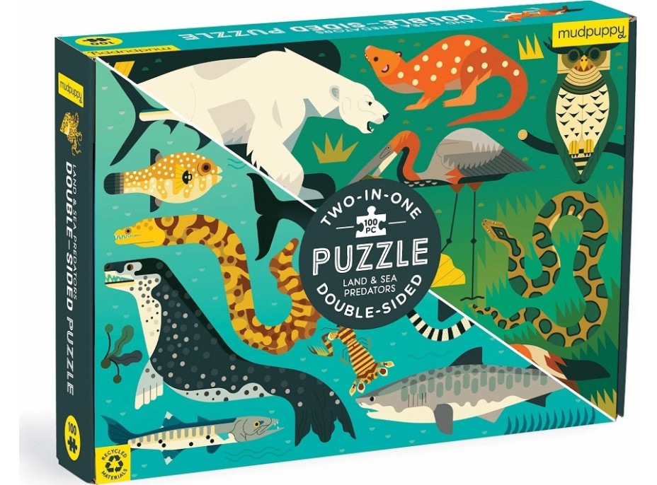 Mudpuppy Obojstranné puzzle Pozemní a morskí predátori 100 dielikov