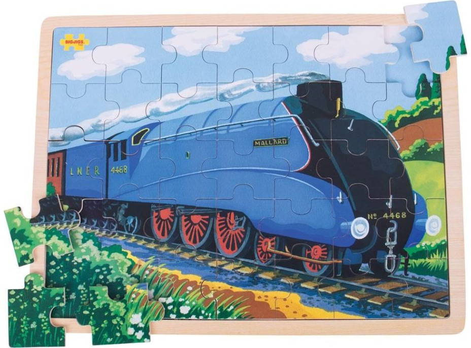 Bigjigs Toys Drevené puzzle historický vlak Mallard 35 dielikov