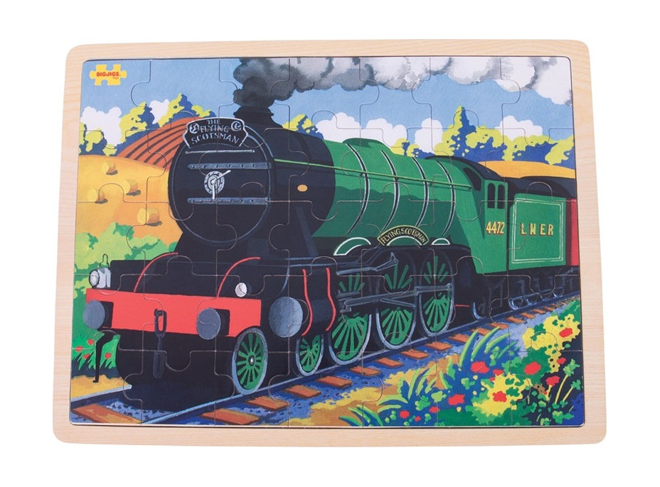 Bigjigs Toys Drevené puzzle historický vlak Flying Scotsman 35 dielikov