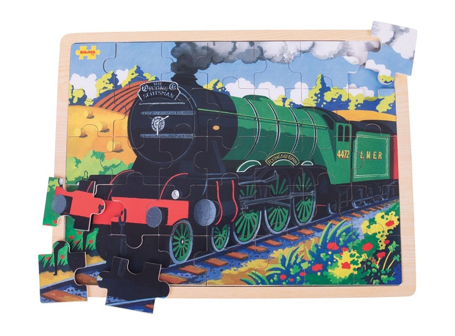 Bigjigs Toys Drevené puzzle historický vlak Flying Scotsman 35 dielikov