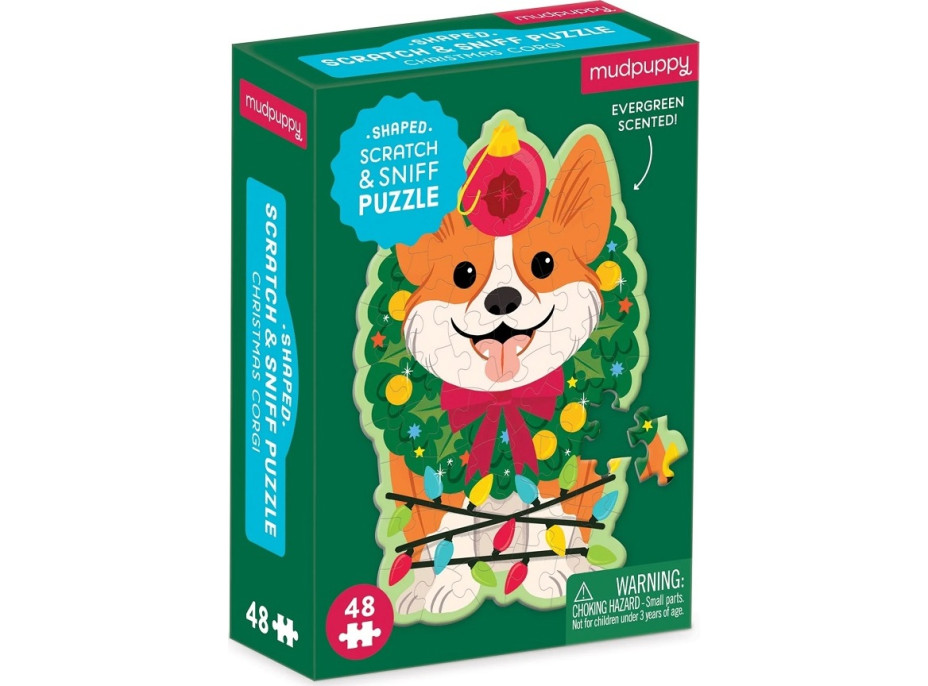 Mudpuppy Puzzle Vianončný pes Corgi s vôňou čečiny 48 dielikov