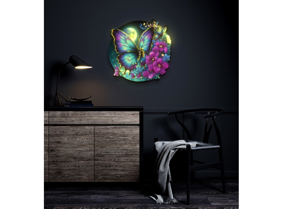 EscapeWelt Drevené luminiscenčné puzzle Motýľ 500 dielikov