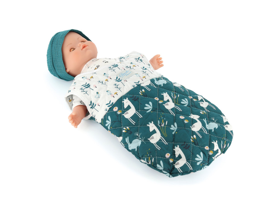 Petitcollin Spací vak zeleno-biely (pre bábiku 36-40 cm)