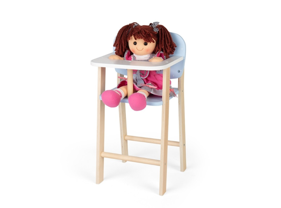 Tidlo Drevená stolička na kŕmenie bábik modrá