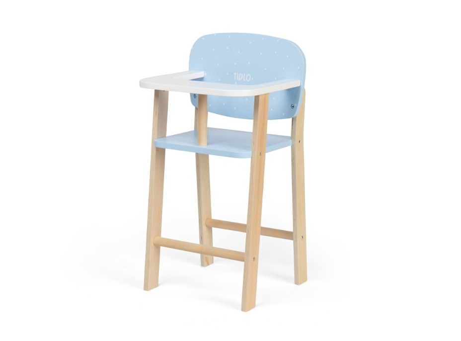 Tidlo Drevená stolička na kŕmenie bábik modrá