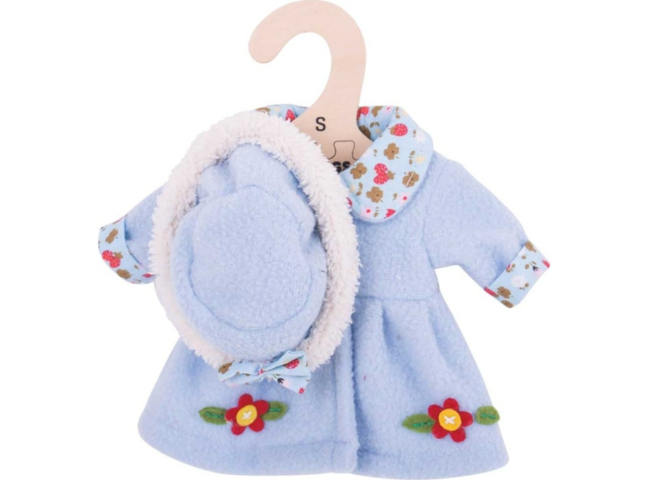 Bigjigs Toys Modrý kabátik s klobúčikom pre bábiku 28 cm