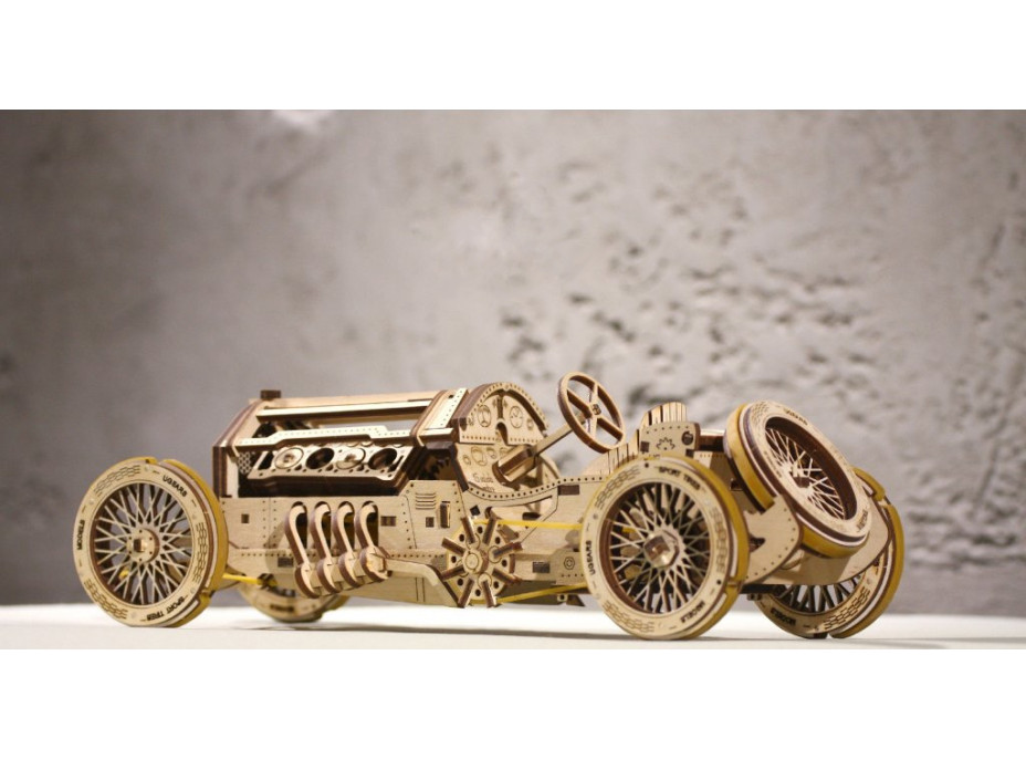 Ugears 3D drevené mechanické puzzle U9 Auto (Grand Prix)