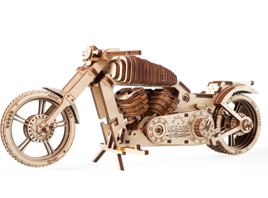 Ugears 3D drevené mechanické puzzle VM-02 Motorka (chopper)