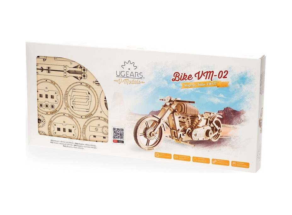 Ugears 3D drevené mechanické puzzle VM-02 Motorka (chopper)