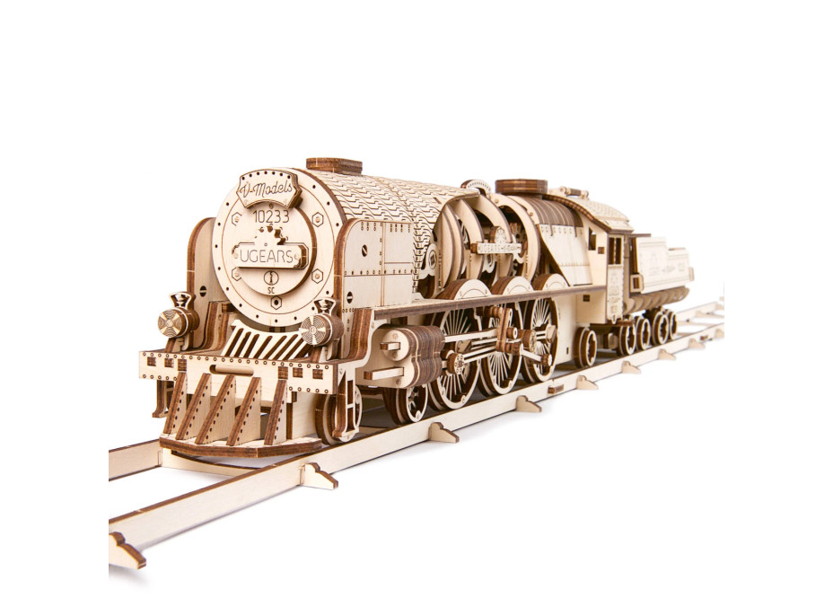 Ugears 3D drevené mechanické puzzle V-Express parná lokomotíva 4-6-2 s tendrem