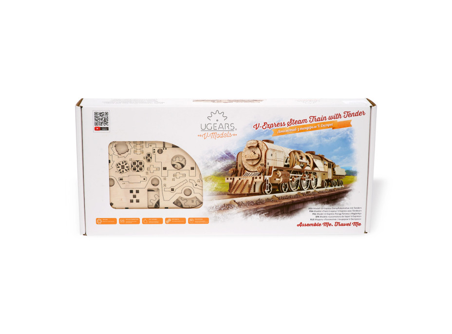 Ugears 3D drevené mechanické puzzle V-Express parná lokomotíva 4-6-2 s tendrem