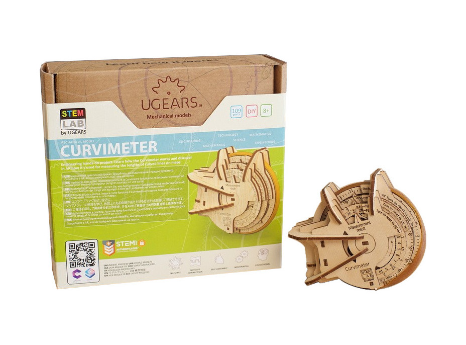 Ugears 3D drevené mechanické puzzle STEM krivkomer (opisometer)