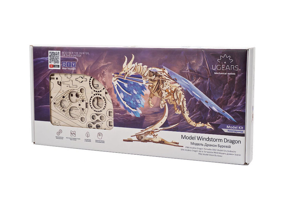 Ugears 3D drevené mechanické puzzle Víriaci drak