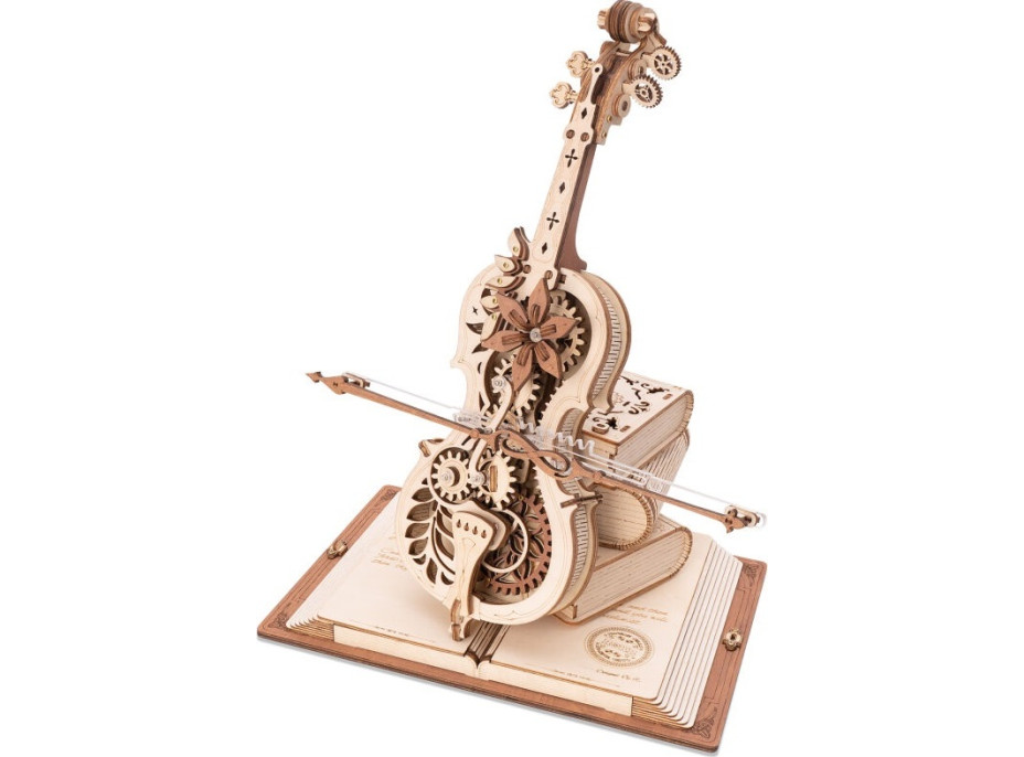 RoboTime 3D drevené mechanické puzzle Čarovné violončelo (elektrický pohon) - poškodený obal