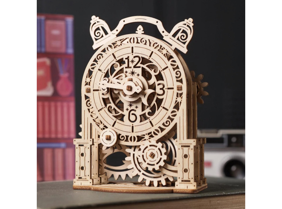 Ugears 3D drevené mechanické puzzle Dekoračný budík