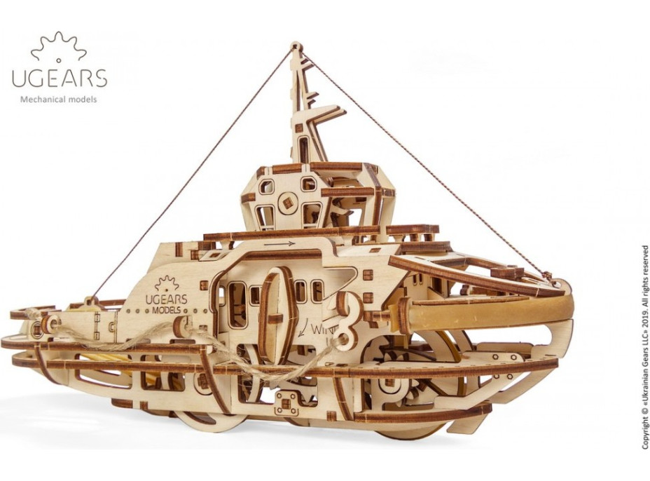 Ugears 3D drevené mechanické puzzle Remorkér