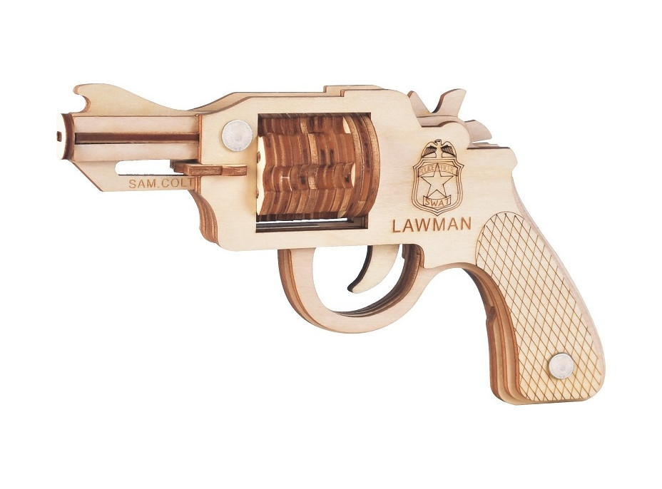 Woodcraft Drevené 3D puzzle Zbraň na gumičky Revolver Colt