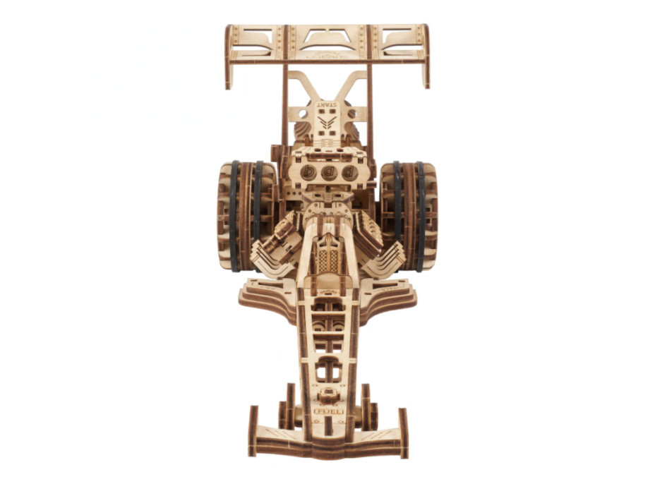 Ugears 3D drevené mechanické puzzle Závodné auto (dragster)