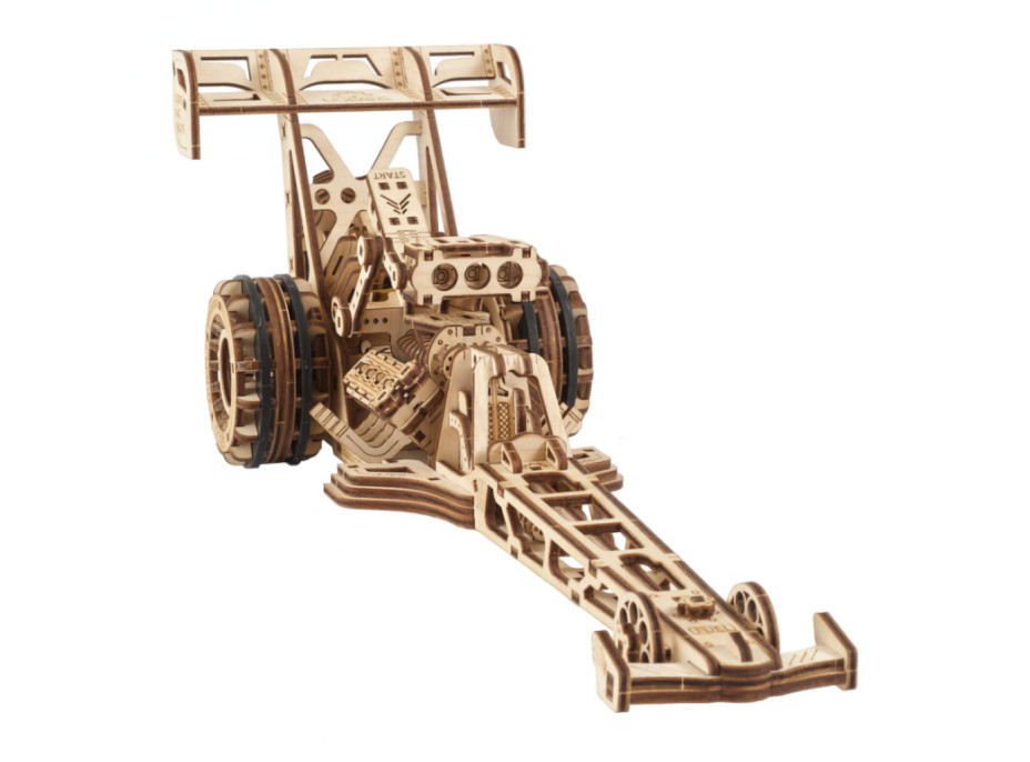 Ugears 3D drevené mechanické puzzle Závodné auto (dragster)