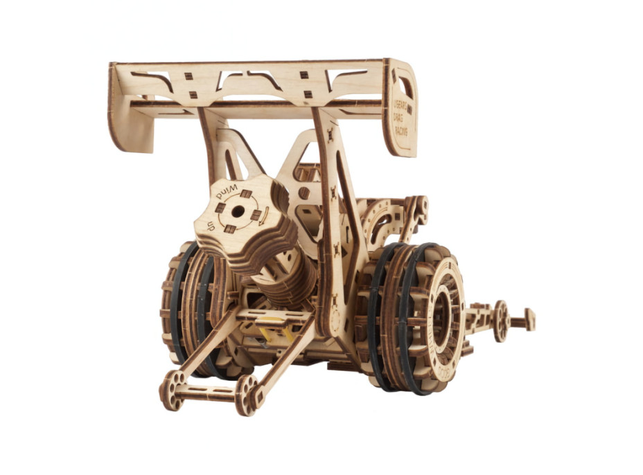 Ugears 3D drevené mechanické puzzle Závodné auto (dragster)