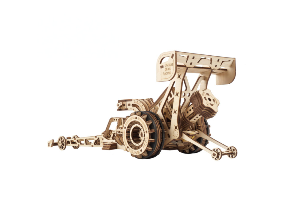 Ugears 3D drevené mechanické puzzle Závodné auto (dragster)