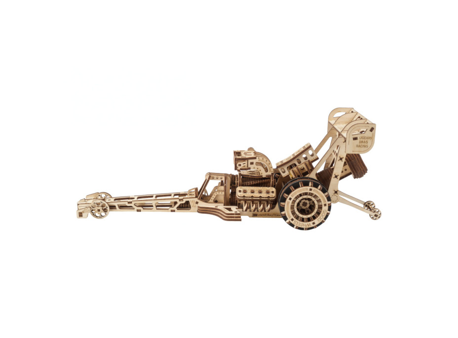 Ugears 3D drevené mechanické puzzle Závodné auto (dragster)