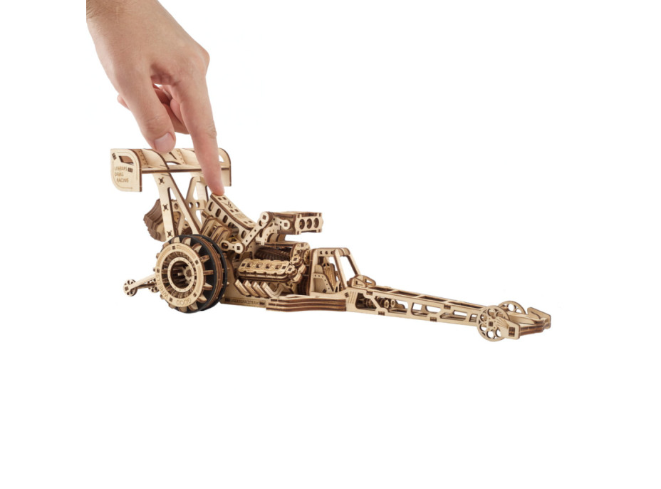 Ugears 3D drevené mechanické puzzle Závodné auto (dragster)