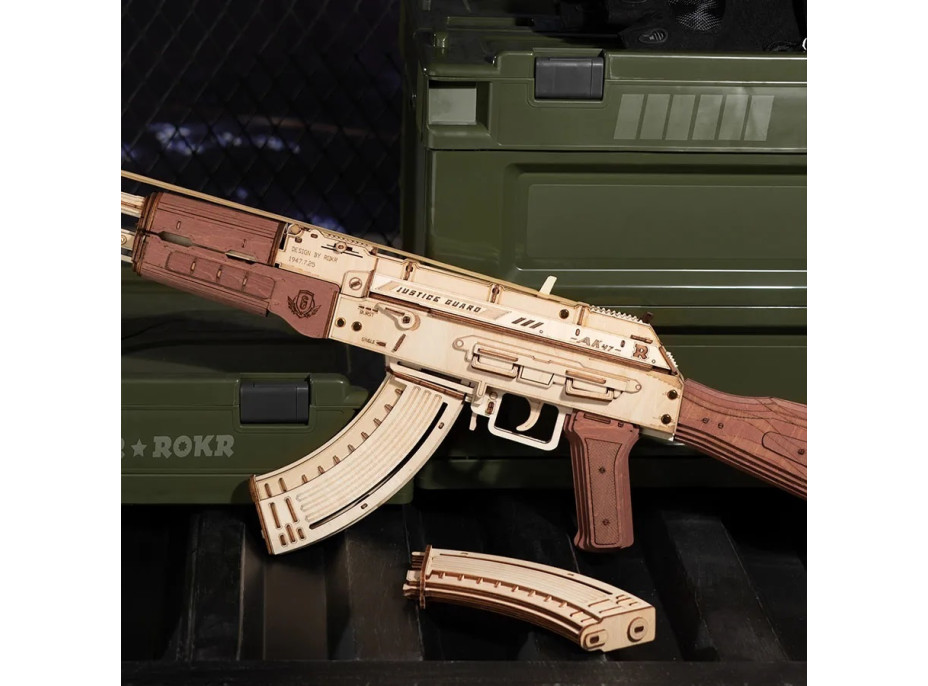 RoboTime 3D Drevené mechanické puzzle Útočná puška AK-47