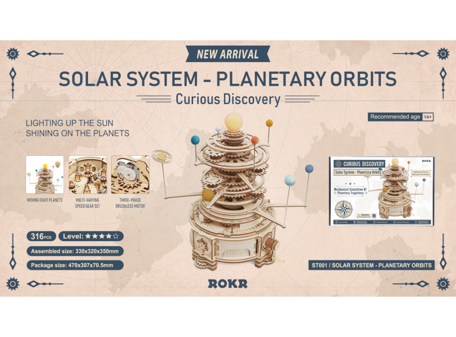 RoboTime 3D drevené mechanické puzzle Planetárium