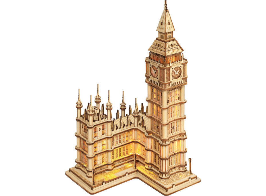 RoboTime drevené 3D puzzle hodinová veža Big Ben svietiaca