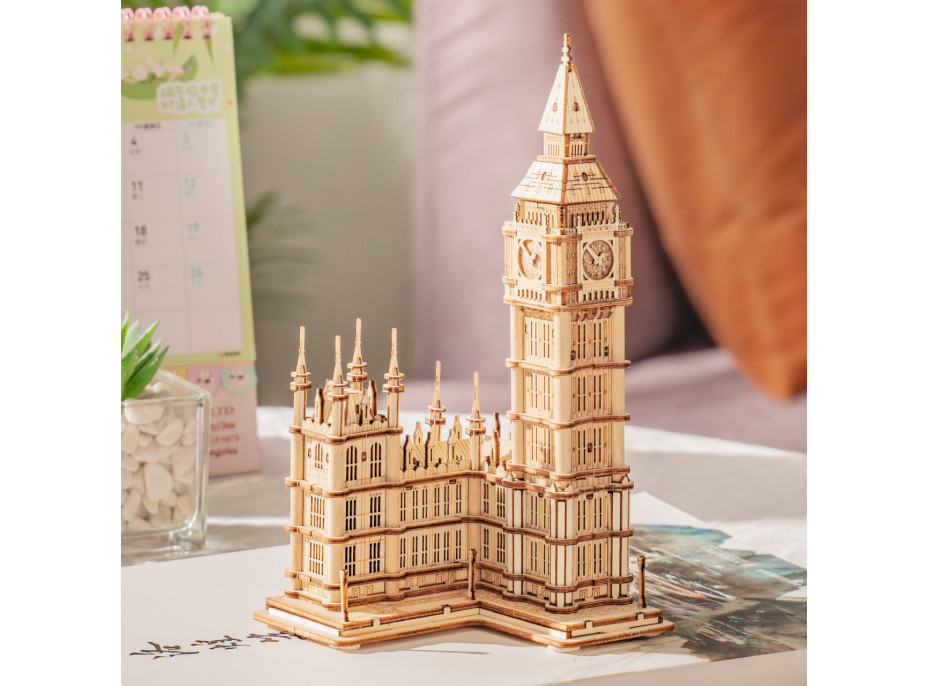 RoboTime drevené 3D puzzle hodinová veža Big Ben svietiaca