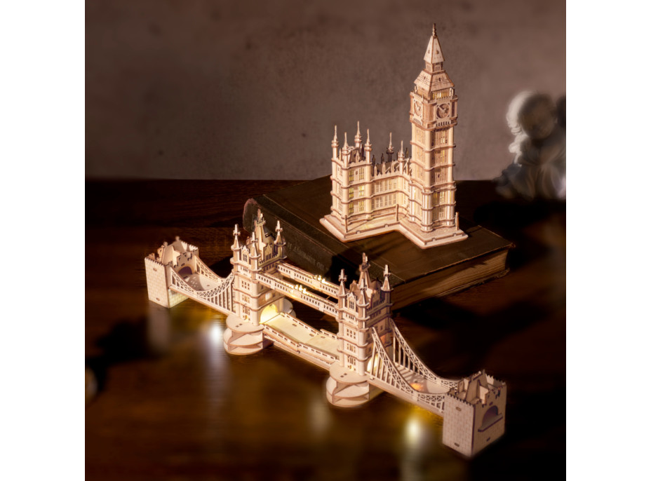 RoboTime drevené 3D puzzle hodinová veža Big Ben svietiaca