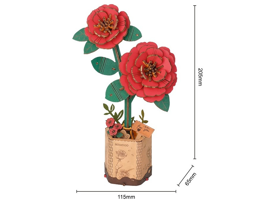 RoboTime Drevené 3D puzzle Červená kamélia