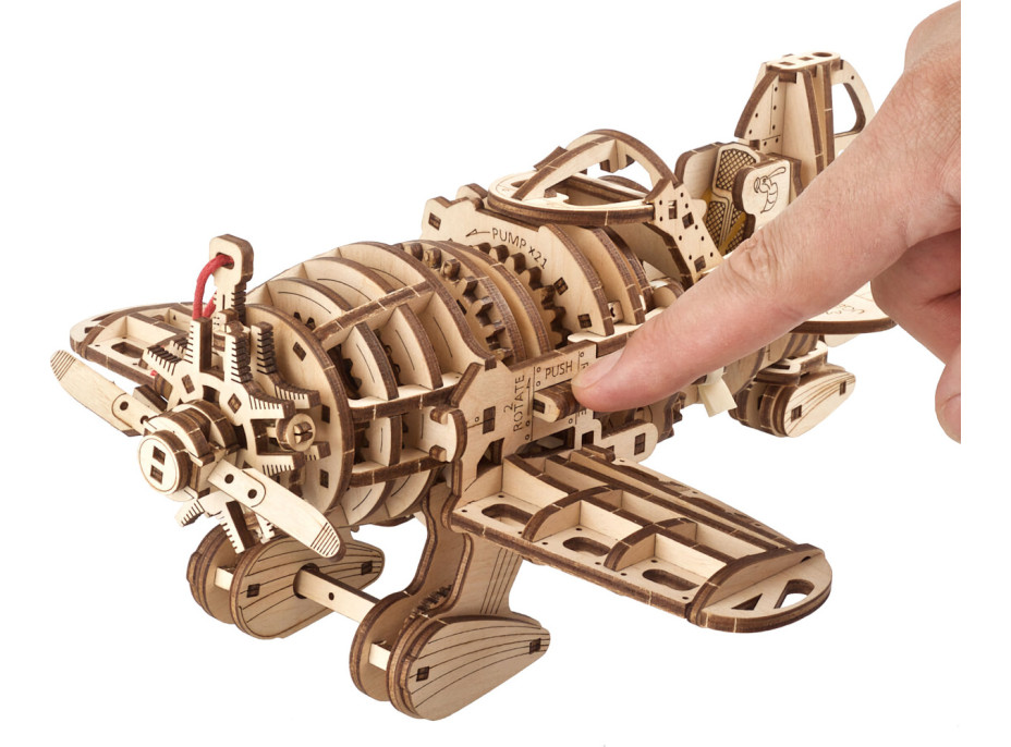 Ugears 3D drevené mechanické puzzle Lietadlo Mad Hornet