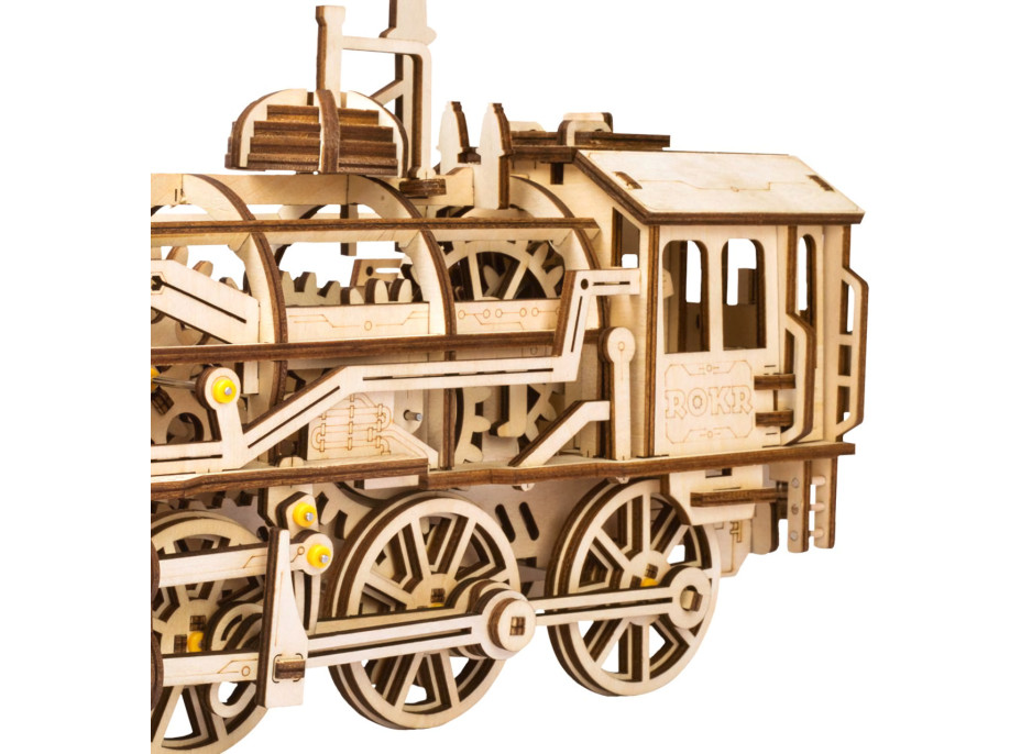 RoboTime 3D drevené mechanické puzzle Parná lokomotíva