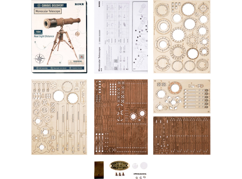 RoboTime 3D drevené mechanické puzzle Pirátsky ďalekohľad