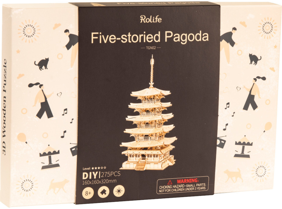 RoboTime drevené 3D puzzle Päťposchodová pagoda