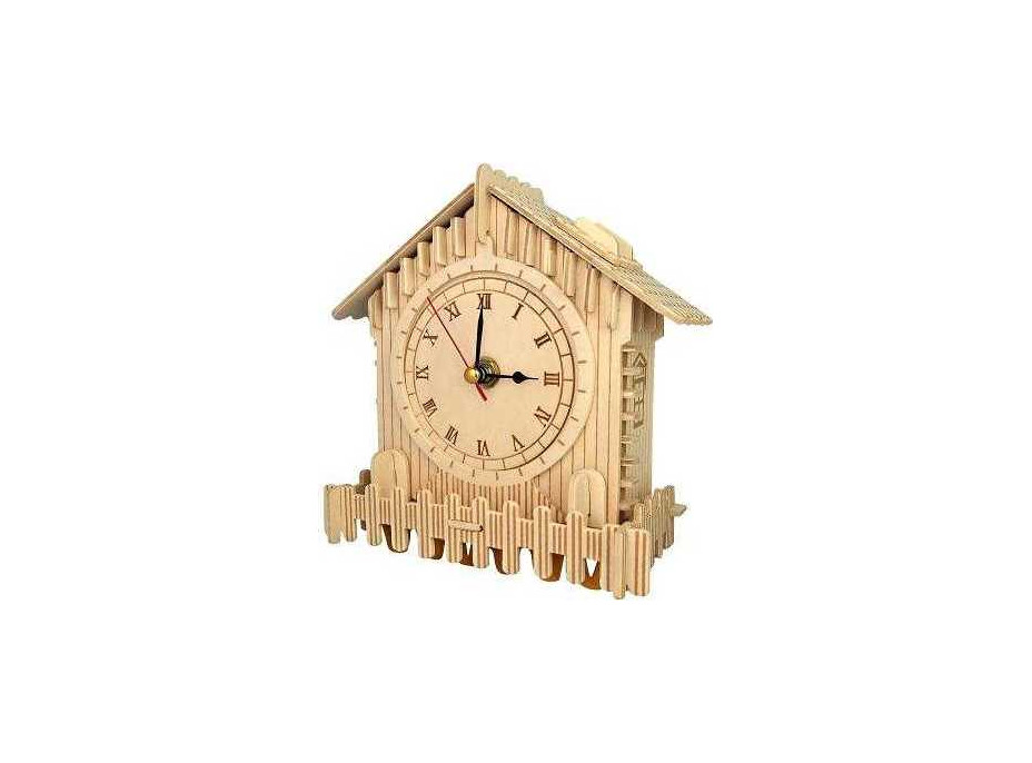 Woodcraft Drevené 3D puzzle hodiny domček